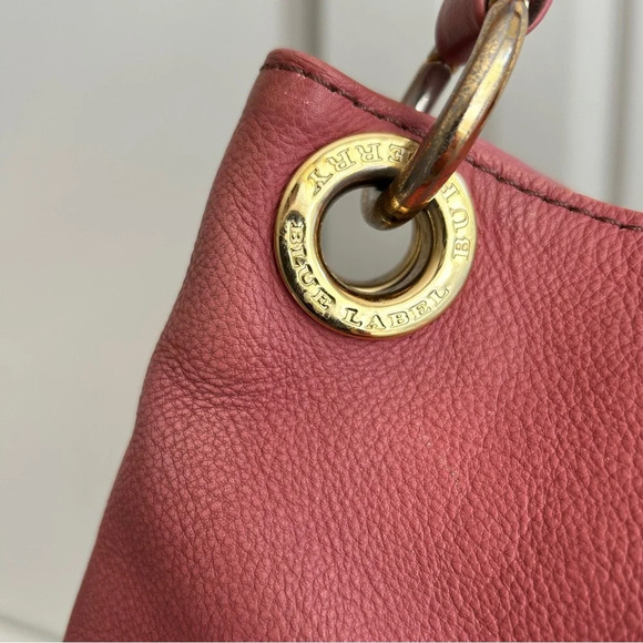 Burberry Blue Label Pink Leather Tote w/ Plaid Lining & Side Zippers - Picture 11 of 17